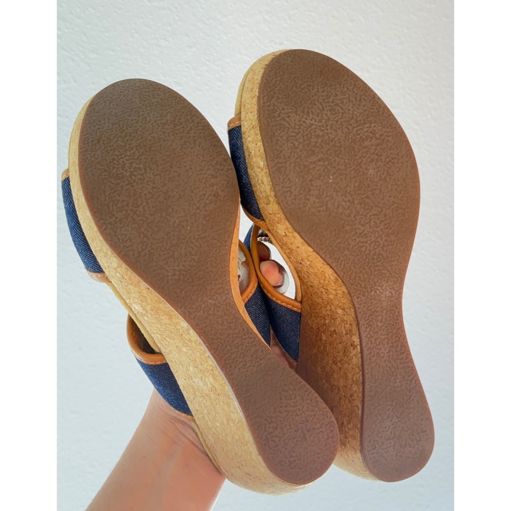 Clarks Elements Strappy Open Toe Blue Denim Platform Sandals Cork Wedge 9.5 Boho - Picture 7 of 8